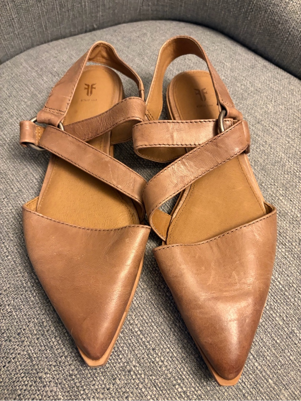Frye Women's Tan Leather Pointed Slingback Flats Sz 7